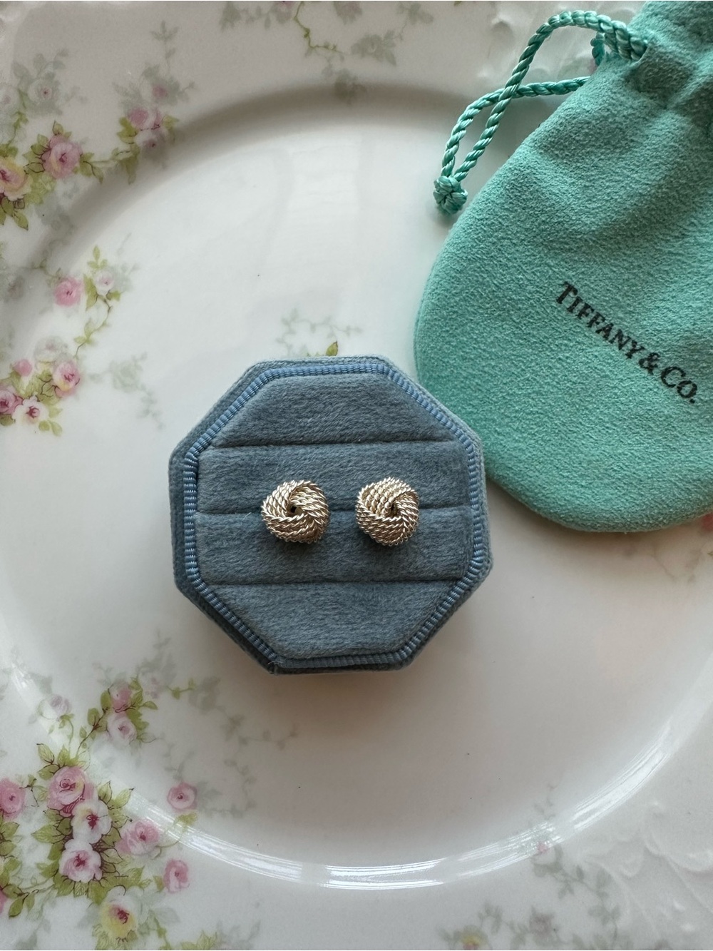 Authentic Tiffany & Co. 925 Sterling Silver Woven Wire Knot Stud Earrings